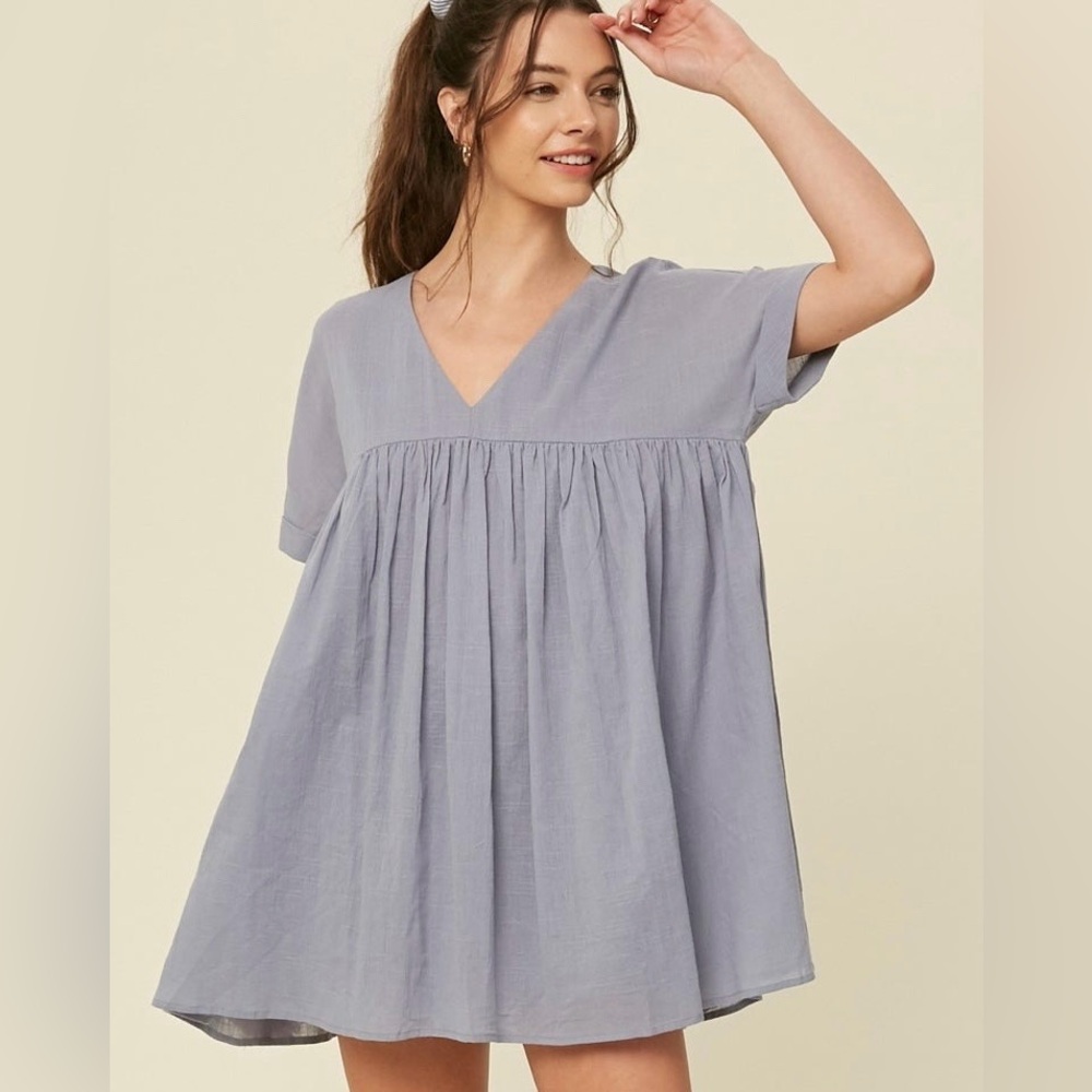 Hudson Gray textured babydoll mini dress  | Size L  | Blue